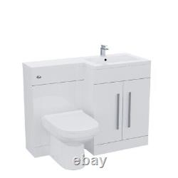 White 1100mm Right Hand Basin Vanity Cabinet with BTW Toilet