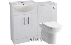 White 650mm Basin Sink Vanity Cabinet Back To Wall Toilet WC Unit Combined Set