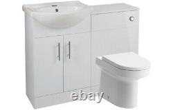 White Basin Sink Vanity Cabinet Back To Wall Toilet Basin WC Unit Suite All In 1