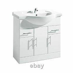 White Bathroom Furniture Cloakroom Suite With 850mm Vanity Basin Sink Toilet WC