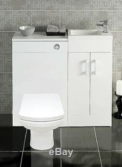 White Combination Vanity Unit Basin Sink Concealed Back to Wall Toilet Bathroom