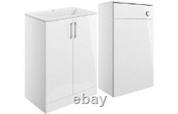 White Gloss 600mm Vanity Basin Unit & WC Unit Back to Wall Toilet Unit Set Combo