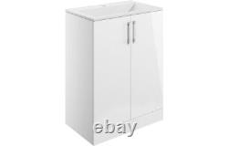 White Gloss 600mm Vanity Basin Unit & WC Unit Back to Wall Toilet Unit Set Combo