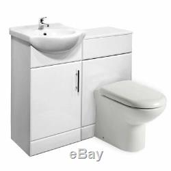 White Gloss Back To Wall 450mm Basin Vanity Unit & Toilet Suite