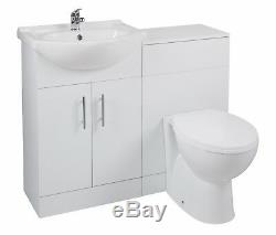 White Gloss Back To Wall 550mm Basin Vanity Unit & Toilet Suite