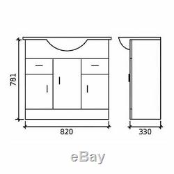 White Gloss Back To Wall 850mm Basin Vanity Unit & Toilet Suite