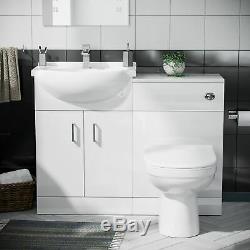 White Gloss Basin Vanity Unit Back To Wall Toilet WC Bathroom Suite Debra