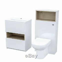 White Modern 610 mm Vanity Cabinet and WC Back To Wall Toilet Unit with Cisten