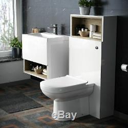 White Modern 610 mm Wall Hung Vanity Cabinet and WC Back To Wall Toilet Unit