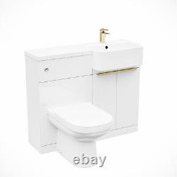 White RH Basin Vanity Unit With Brushed Brass Handles WC Unit Tap & Toilet