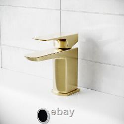 White RH Basin Vanity Unit With Brushed Brass Handles WC Unit Tap & Toilet