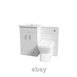 White Vanity Basin Cabinet, WC Unit & Rimless Back To Wall Toilet