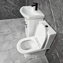 White Vanity Unit with Black Handles 550mm Closed Back Toilet Bathroom Suite