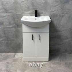 White Vanity Unit with Black Handles 550mm Closed Back Toilet Bathroom Suite