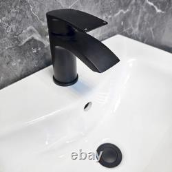 White Vanity Unit with Black Handles 550mm Open Back Toilet Bathroom Suite