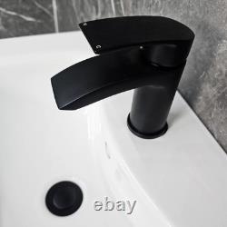 White Vanity Unit with Black Handles 550mm Open Back Tornado Toilet Suite