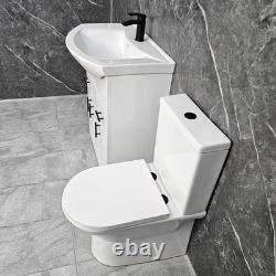 White Vanity Unit with Black Handles 750mm Closed Back Toilet Bathroom Suite