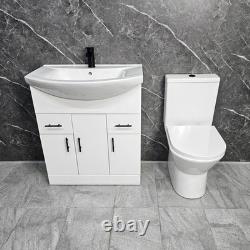 White Vanity Unit with Black Handles 750mm Closed Back Toilet Bathroom Suite