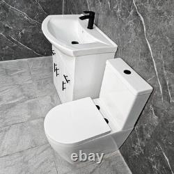White Vanity Unit with Black Handles 750mm Open Back Tornado Toilet Suite White Vanity Unit with Black Handles 750mm Open Back Tornado Toilet Suite