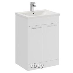 Wholesale Domestic Brompton White 600mm Vanity with Satin Chrome Low Button Back
