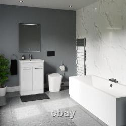 Wholesale Domestic Camden White 600mm Vanity with Black High Button Back to Wall