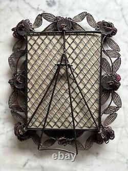 Wrought Iron Wired Floral Bead/Beading Easel Back Vanity Tabletop Mirror