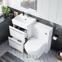 1000mm Étage Debout Vanity 2 Tiroir Brillant Blanc Avec Retour À La Toilette Murale