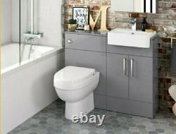 1000mm Grey Square Slim Gloss Combined Vanity Unit Back To Wall Toilet Wc