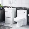 1000mm Meuble-lavabo Sur Pied Avec 2 Tiroirs, Blanc Laqué, Avec Toilettes Murales Encastrées