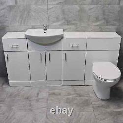 1740mm White Gloss Salle De Bain Meubles Rangement Suite Set Évier + Toilettes