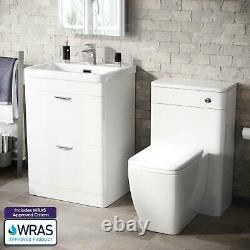 600mm 2 Tiroir White Basin Vanity Cabinet + Wc Retour Au Mur Toilette Suite Artum