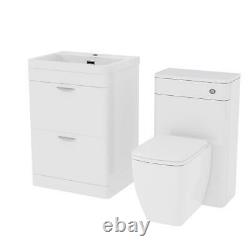 600mm 2 Tiroir White Basin Vanity Cabinet + Wc Retour Au Mur Toilette Suite Artum