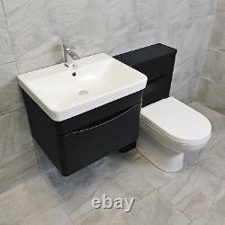 Aegean Wall Hung Vanity Basin Évier & Toilettes Unité Set Suite Satin Noir