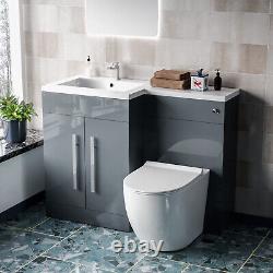 Aric 1100mm LH Meuble sous-vasque gris clair indépendant avec toilettes BTW, WC & lavabo