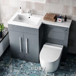 Aric 1100mm LH Meuble sous-vasque gris clair indépendant avec toilettes BTW, WC & lavabo