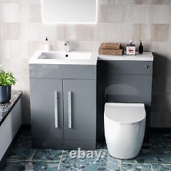 Aric 1100mm LH Meuble sous-vasque gris clair indépendant avec toilettes BTW, WC & lavabo