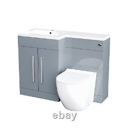 Aric 1100mm LH Meuble sous-vasque gris clair indépendant avec toilettes BTW, WC & lavabo