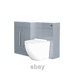 Aric 1100mm LH Meuble sous-vasque gris clair indépendant avec toilettes BTW, WC & lavabo