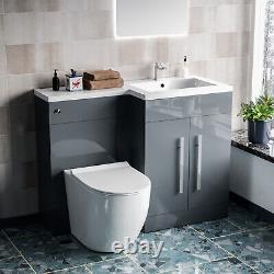 Aric 1100mm Meuble de toilette autoportant en gris clair avec toilettes, cuvette et lavabo BTW