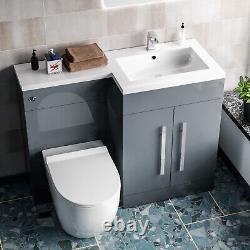 Aric 1100mm Meuble de toilette autoportant en gris clair avec toilettes, cuvette et lavabo BTW