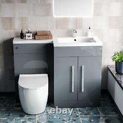 Aric 1100mm Meuble de toilette autoportant en gris clair avec toilettes, cuvette et lavabo BTW