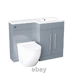 Aric 1100mm Meuble de toilette autoportant en gris clair avec toilettes, cuvette et lavabo BTW