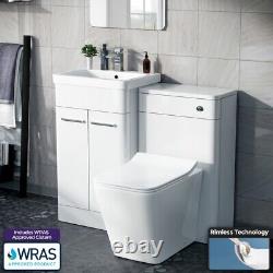 Armoire de toilette blanche Nes Home 1000mm avec unité WC et toilettes encastrées