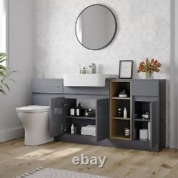 Aurore Salle de bain Toilette WC Meuble lavabo vasque combiné Gris Brillant 1720mm