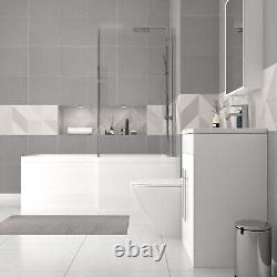 Baignoire Nes Home Blanche 1700mm Droite avec Paroi, Meuble Vasque & Suite Toilette Suspendue