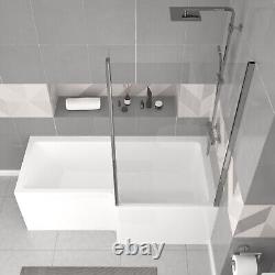 Baignoire Nes Home Blanche 1700mm Droite avec Paroi, Meuble Vasque & Suite Toilette Suspendue