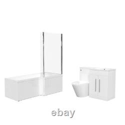 Baignoire Nes Home Blanche 1700mm Droite avec Paroi, Meuble Vasque & Suite Toilette Suspendue