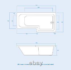 Baignoire Nes Home Blanche 1700mm Droite avec Paroi, Meuble Vasque & Suite Toilette Suspendue