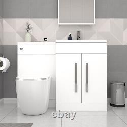 Baignoire droite Nes Home blanche 1700 mm avec paroi, meuble lavabo et suite de toilettes autoportante