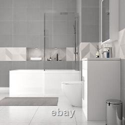 Baignoire droite Nes Home blanche 1700 mm avec paroi, meuble lavabo et suite de toilettes autoportante